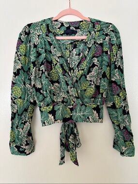 RACHEL Rachel Roy Black & Green Floral Wrap Blouse